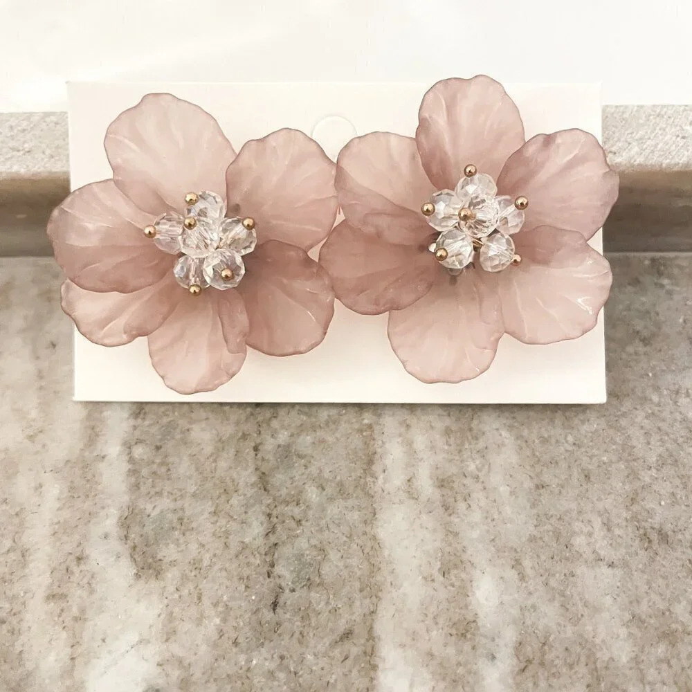 925 Sterling Silver Flower Petal Earrings Large Statement Earrings Floral Studs - Picture 3 of 12